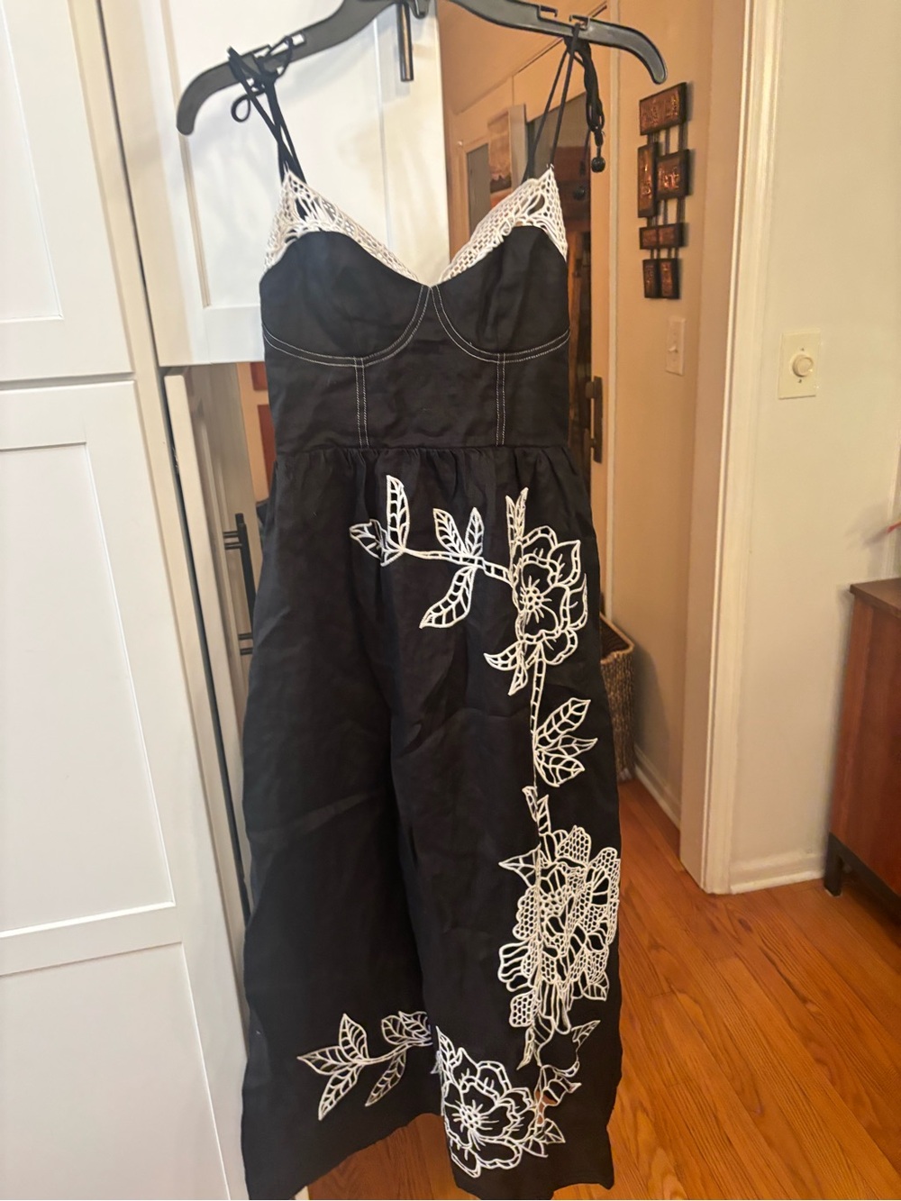 new Farm Rio black richelieu lace euroflax premium linen dress - Picture 4 of 8